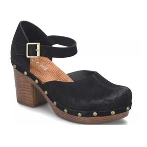 Korks Evah 8.5 Black Burnished Suede Leather Platform Clogs Boho